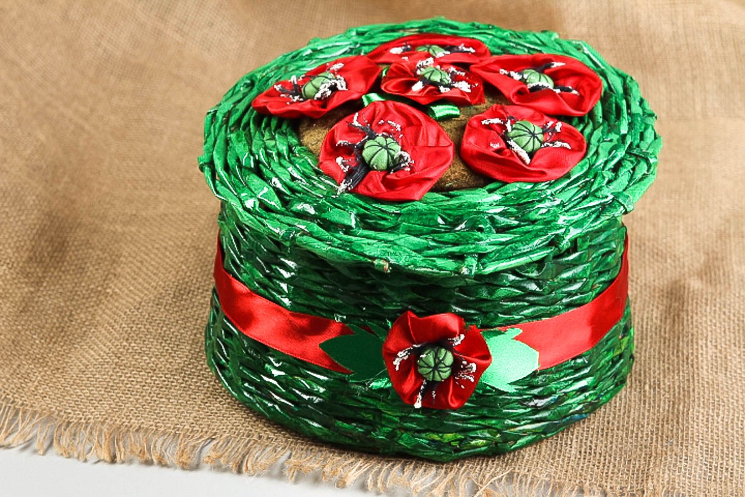Caja para joyas hecha a mano cesta de mimbre de papel elemento decorativo  foto 1