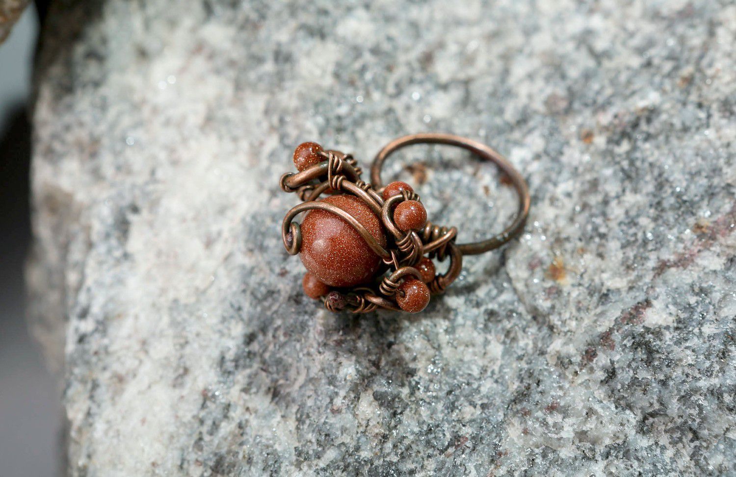 Copper ring with gold-stone Gold sands photo 1