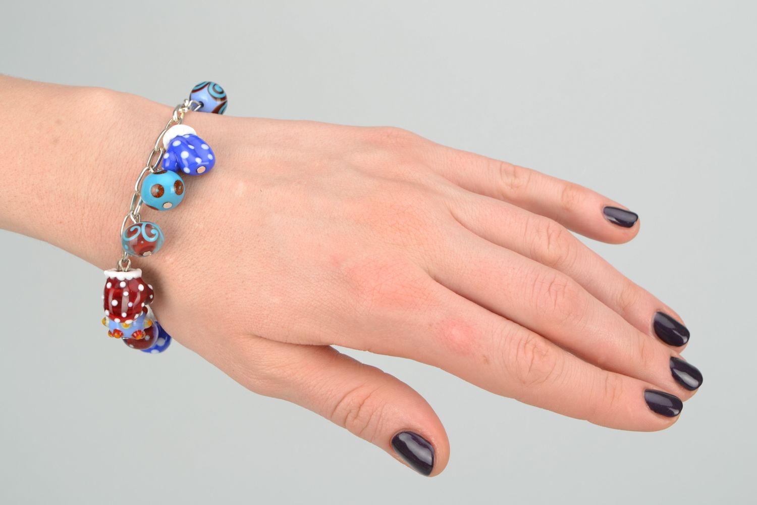Handmade bracelet with lampwork glass beads Mittens photo 3
