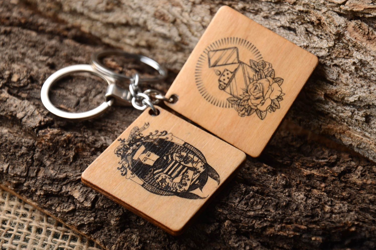 Handmade keychains 2 products unusual gift wooden souvenir wooden keychains photo 1