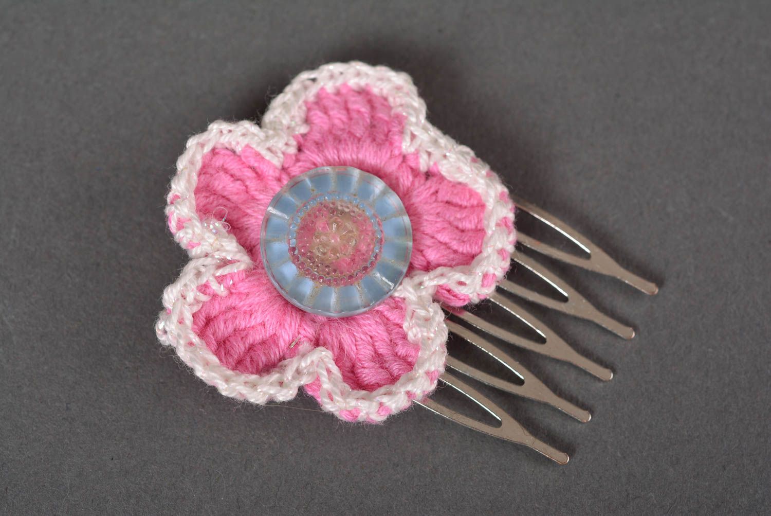 Handmade barrette crocheted hair comb flower hair accessory for women photo 5