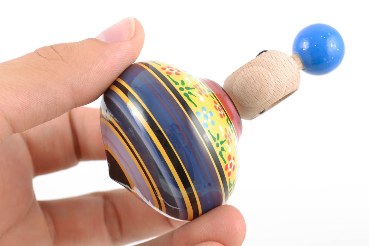 Children's handmade painted wooden spinning top with ring eco toy photo 2