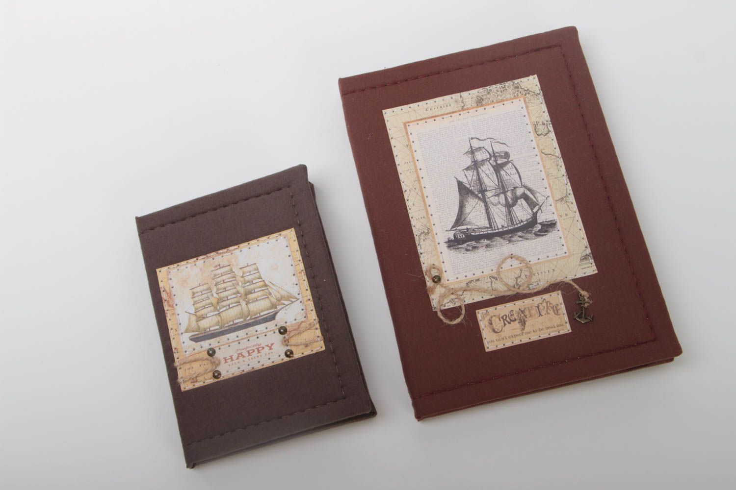 Set de carnets avec couverture en coton faits main 2 pièces petit et grand photo 2