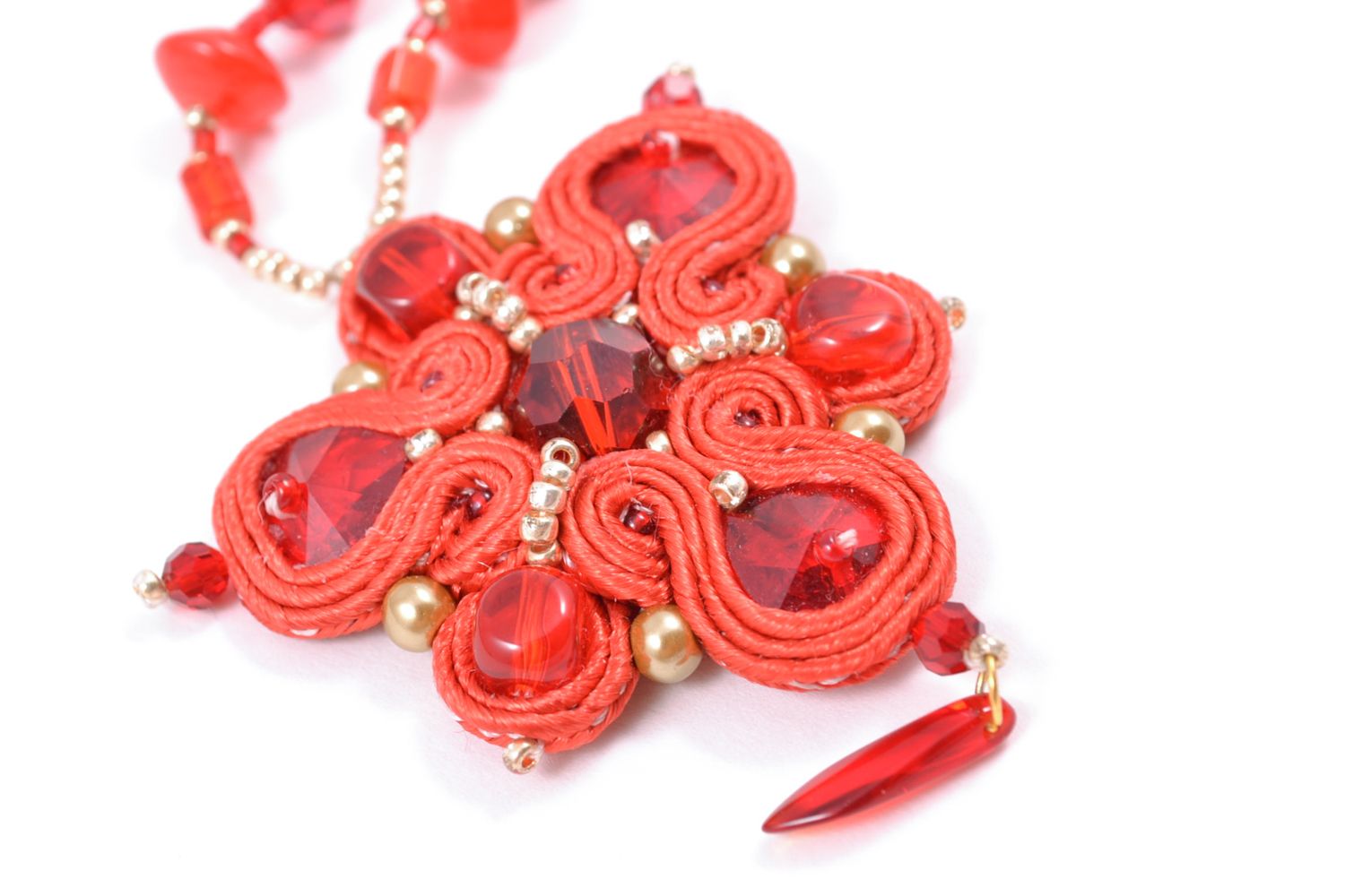 Handmade soutache necklace of red color photo 4
