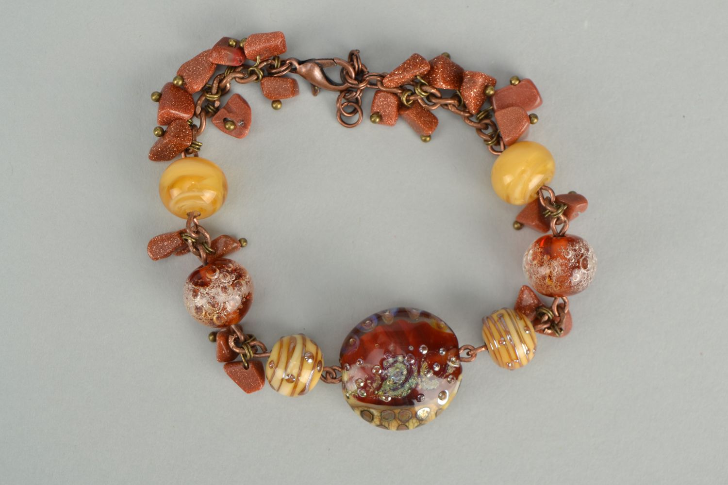 Handmade bracelet with lampwork glass beads photo 1
