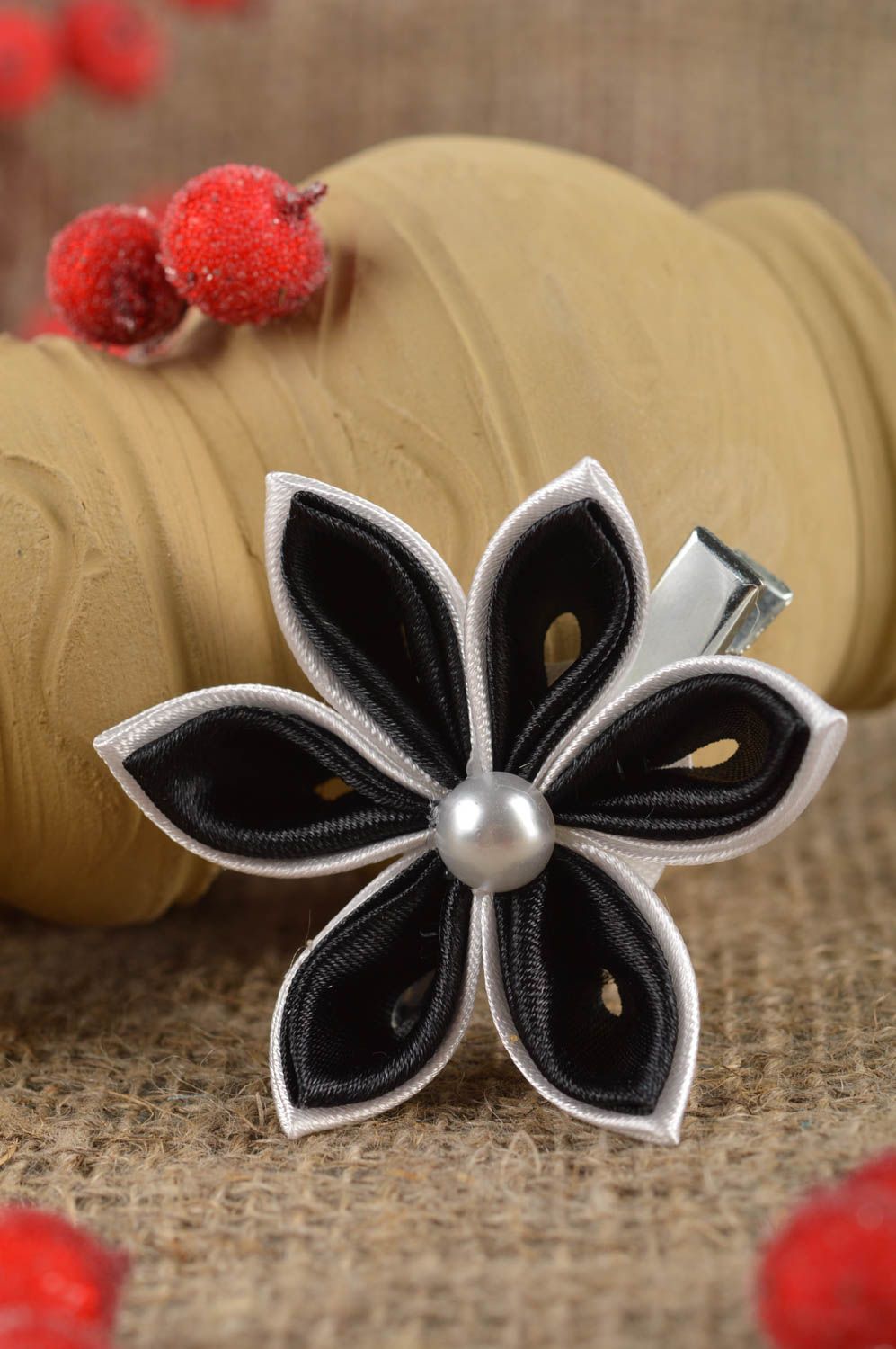 Stylish handmade textile barrette hair clip for kids flowers in hair gift ideas photo 1