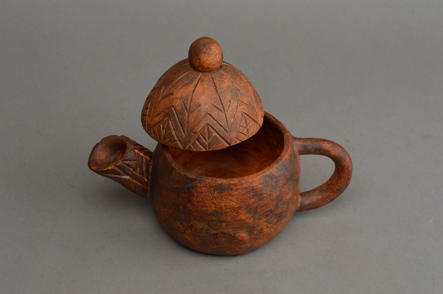 Tetera de cerámica artesanal vajilla de barro regalo original con ornamento foto 3
