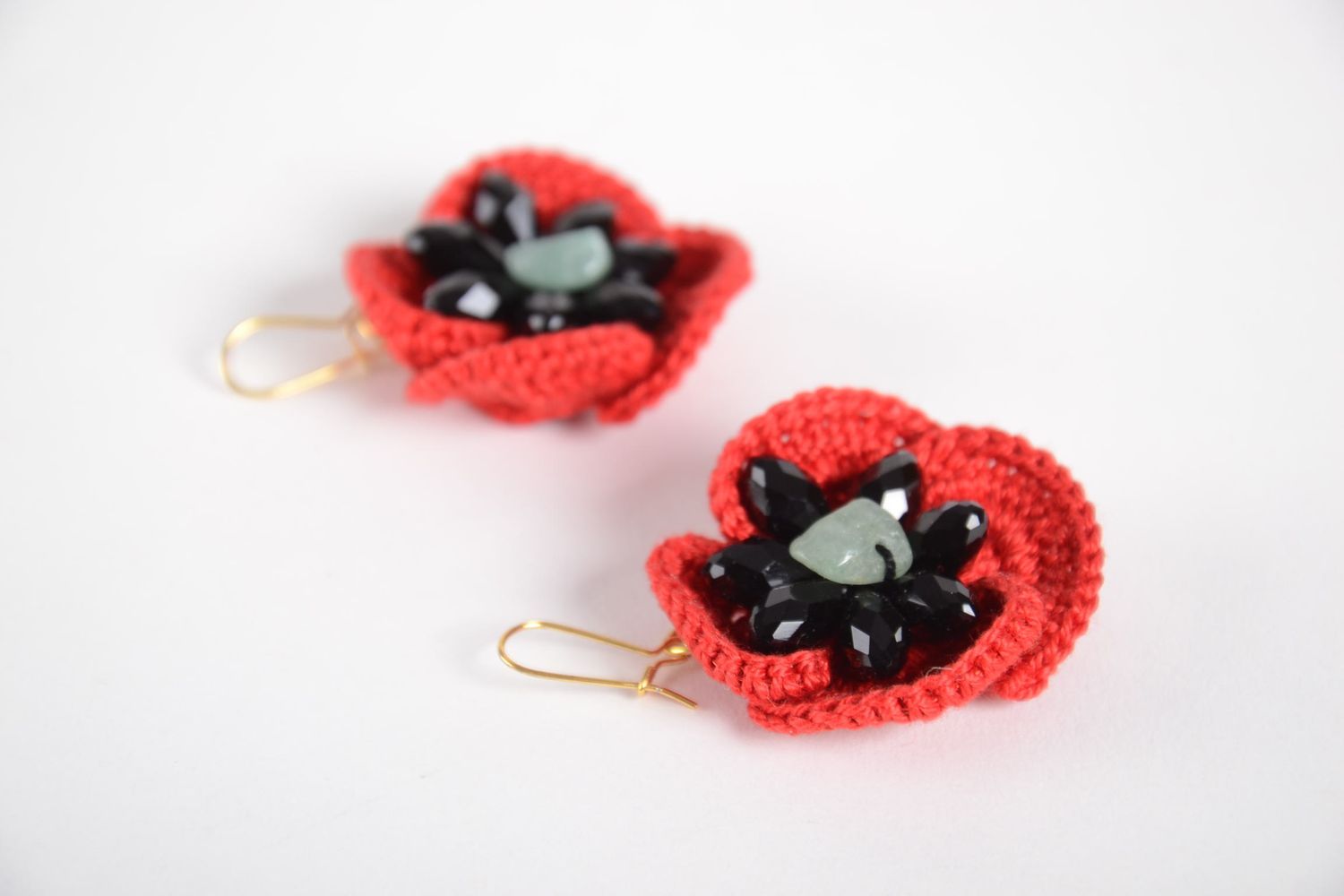 Gehäkelte Ohrringe handmade Blumen Ohrringe ausgefallener Ohrschmuck rot schwarz foto 8