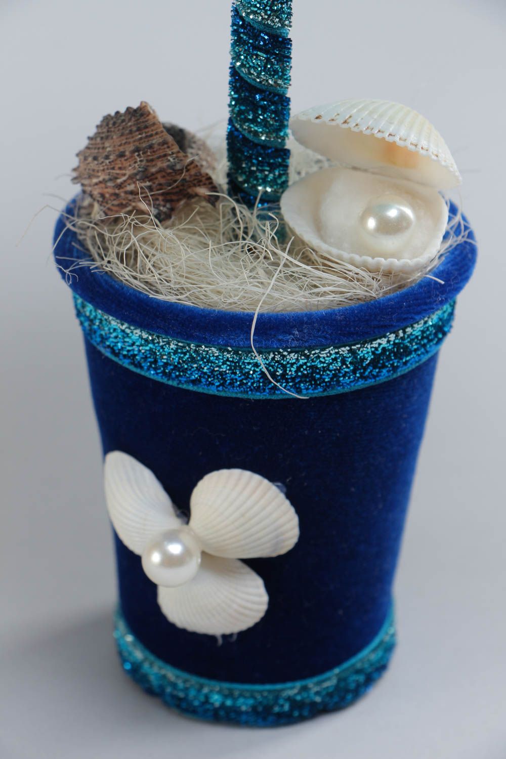 Topiario de velo azul con conchas blancas hecho a mano elemento decorativo foto 4