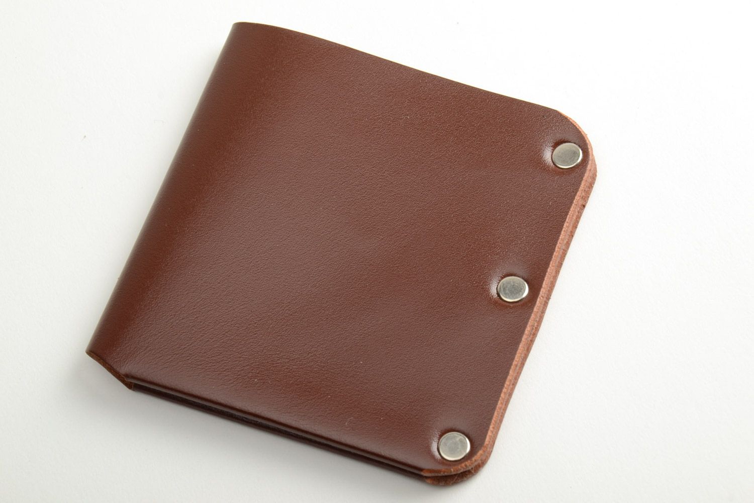 Homemade genuine leather wallet of brown color with laconic design for men photo 2