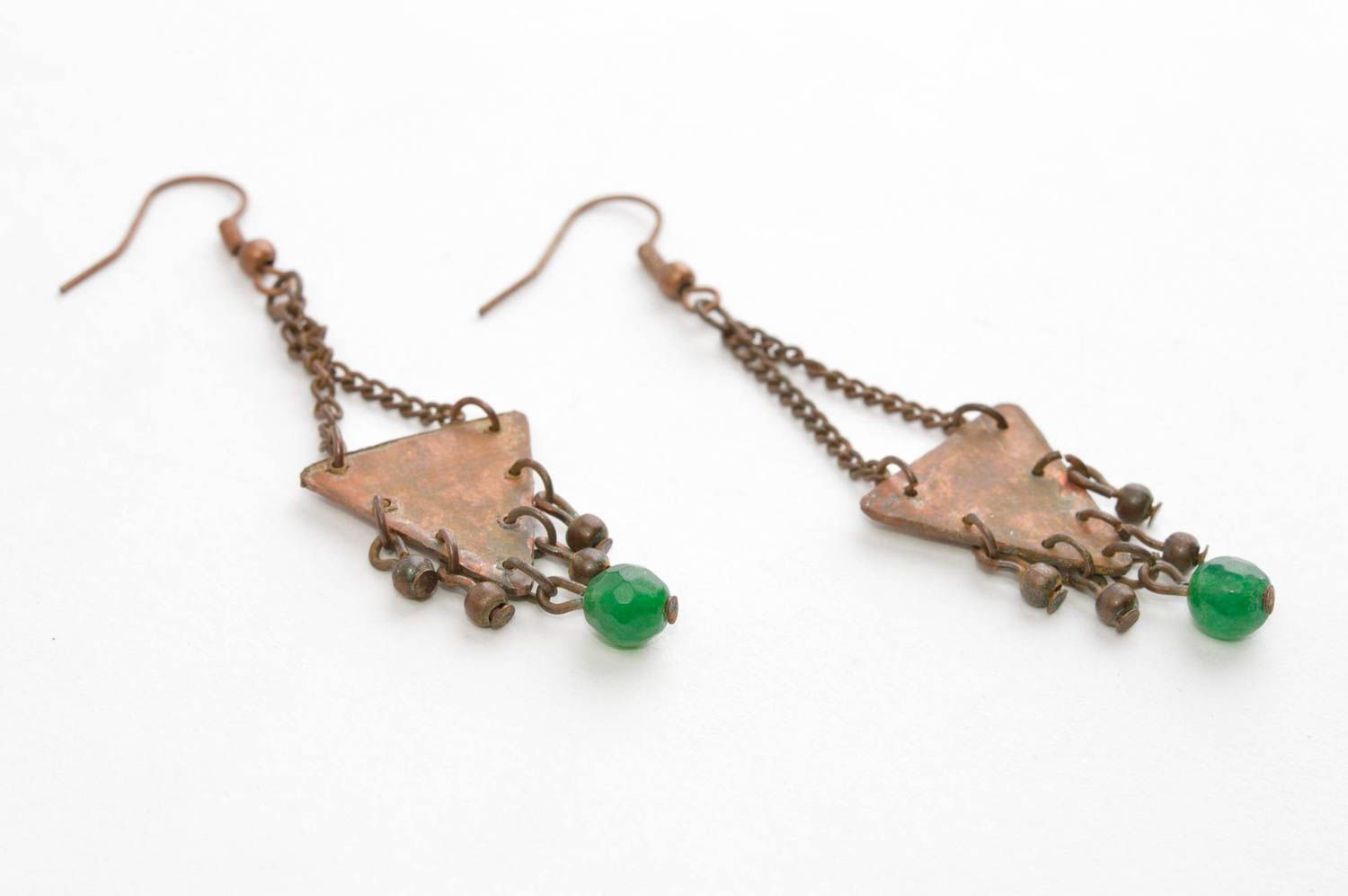 Pendientes de cobre hechos a mano bisutería fina con jade regalo original foto 4