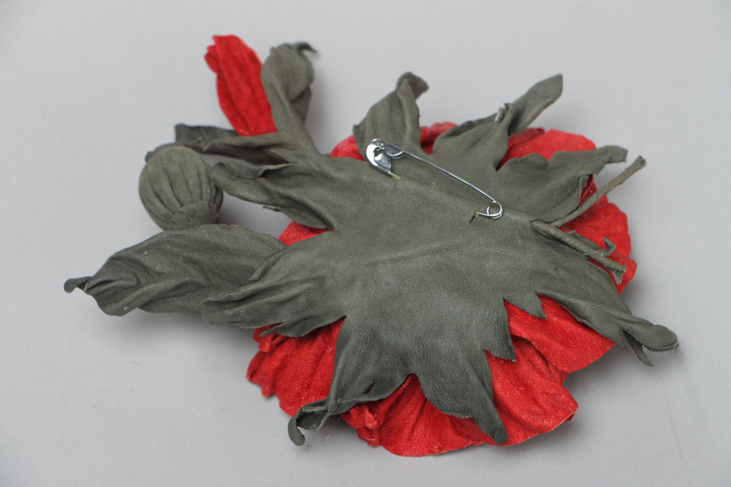 Originelle künstlerische Brosche aus Leder in Rot handmade modisch für Damen foto 4