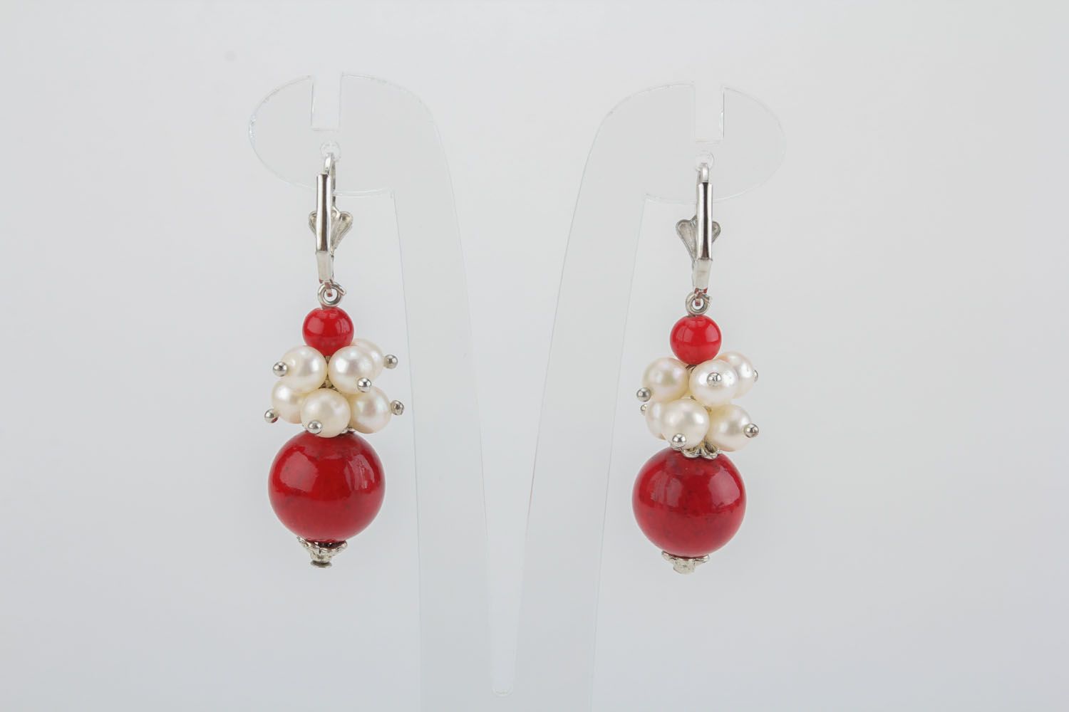 Earrings with pearls and corals photo 2