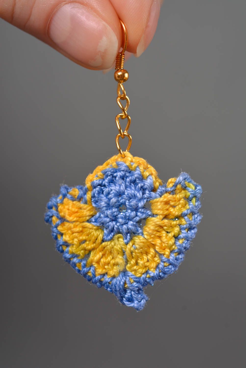 Handmade crocheted earrings long earrings with charms crochet accessory  photo 3