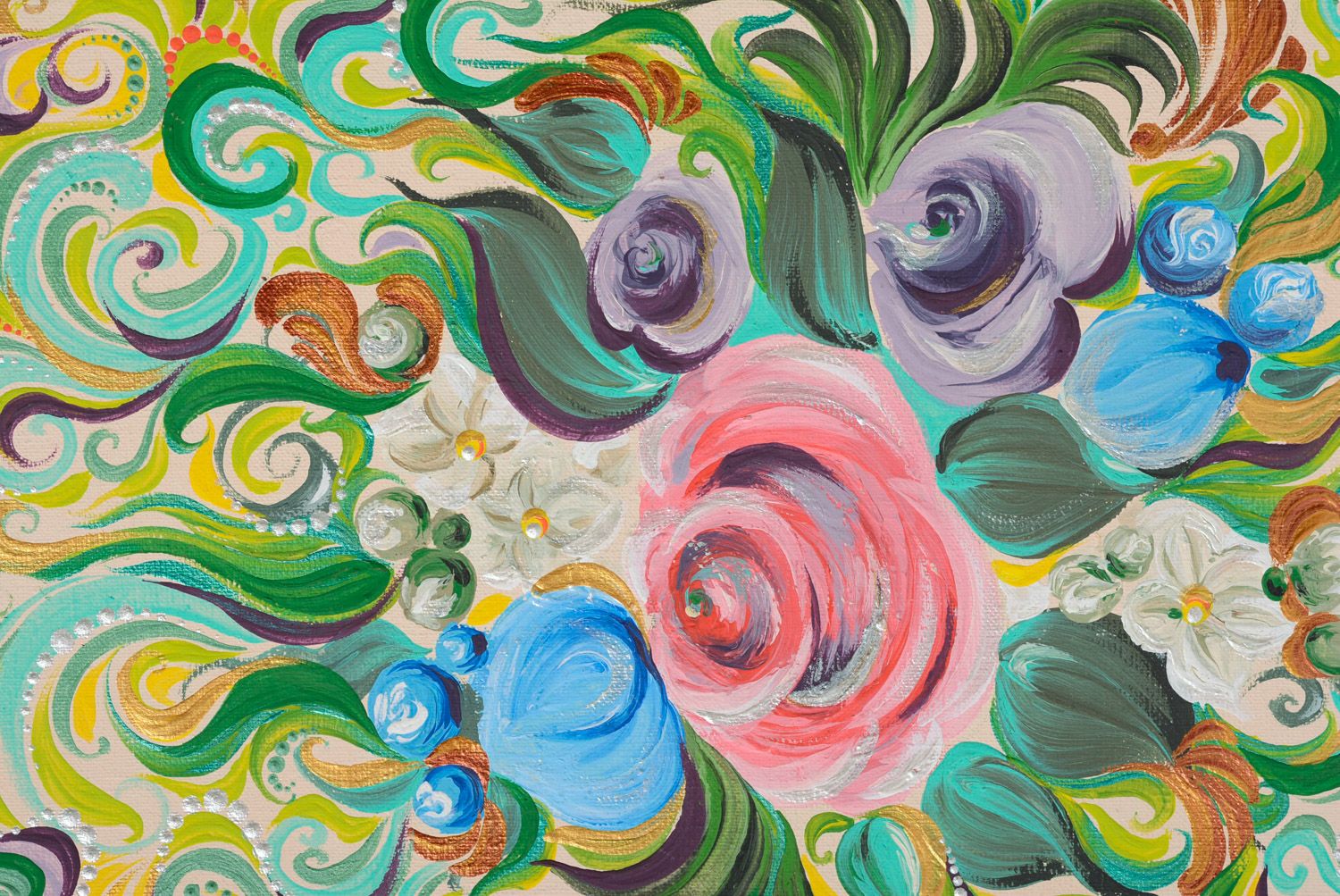 Schönes künstlerisches buntes Gemälde mit Acrylfarben Blumen Handarbeit  foto 4