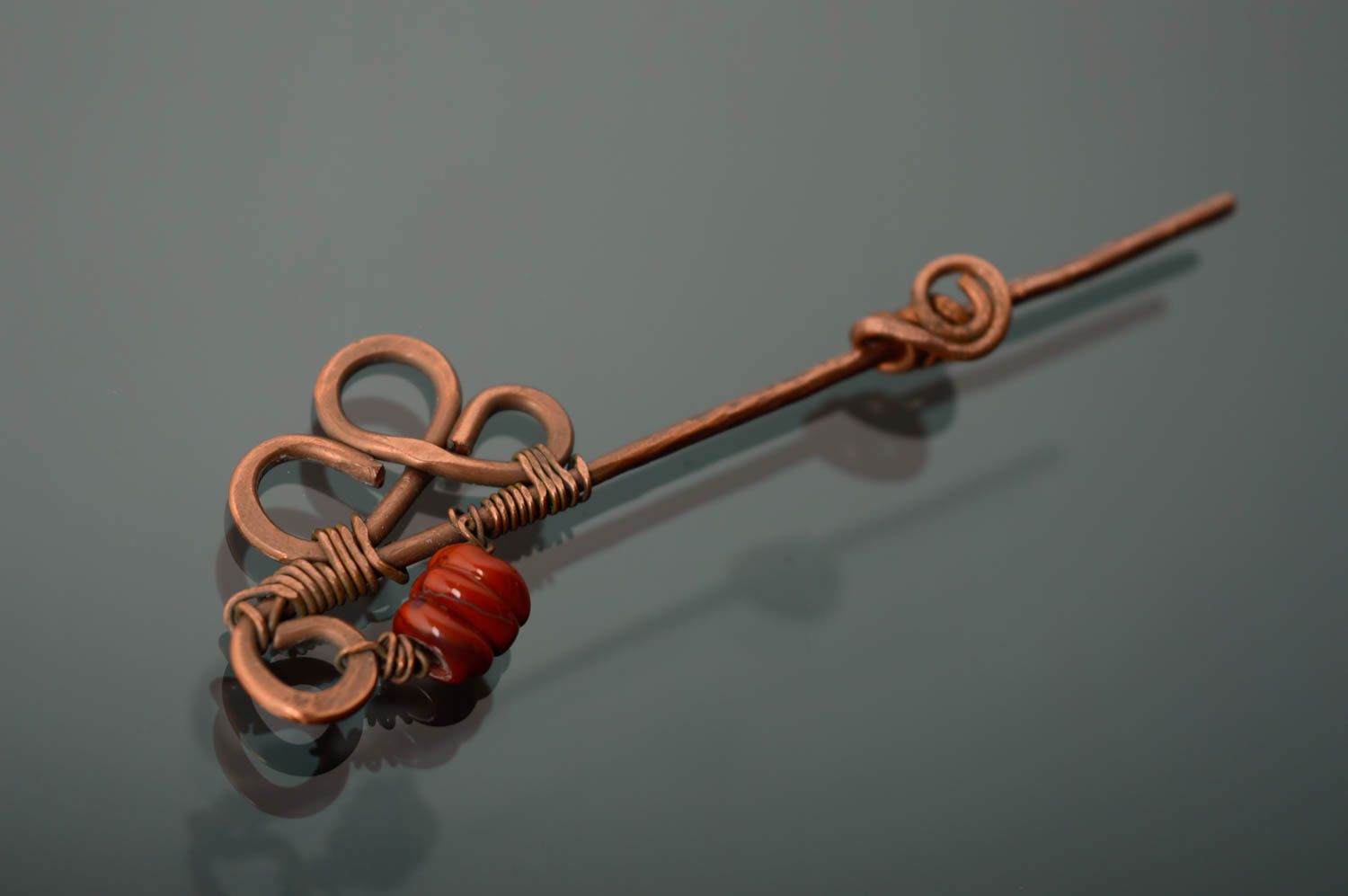 Copper brooch with lampwork beads photo 1