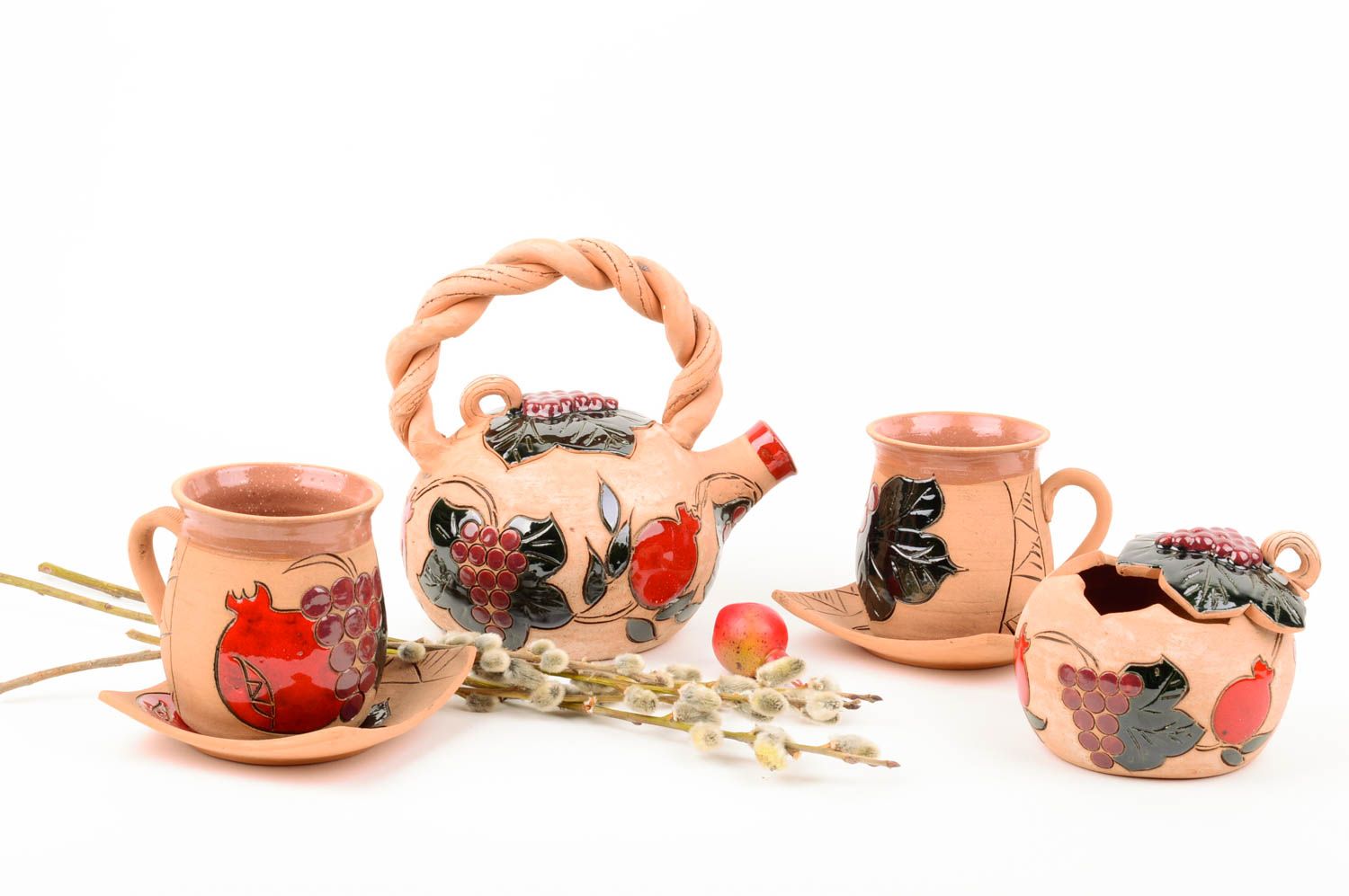 Keramik Tassen Handmade Keramik Teekanne Tee Tassen bunt grell Tee Geschirr foto 1