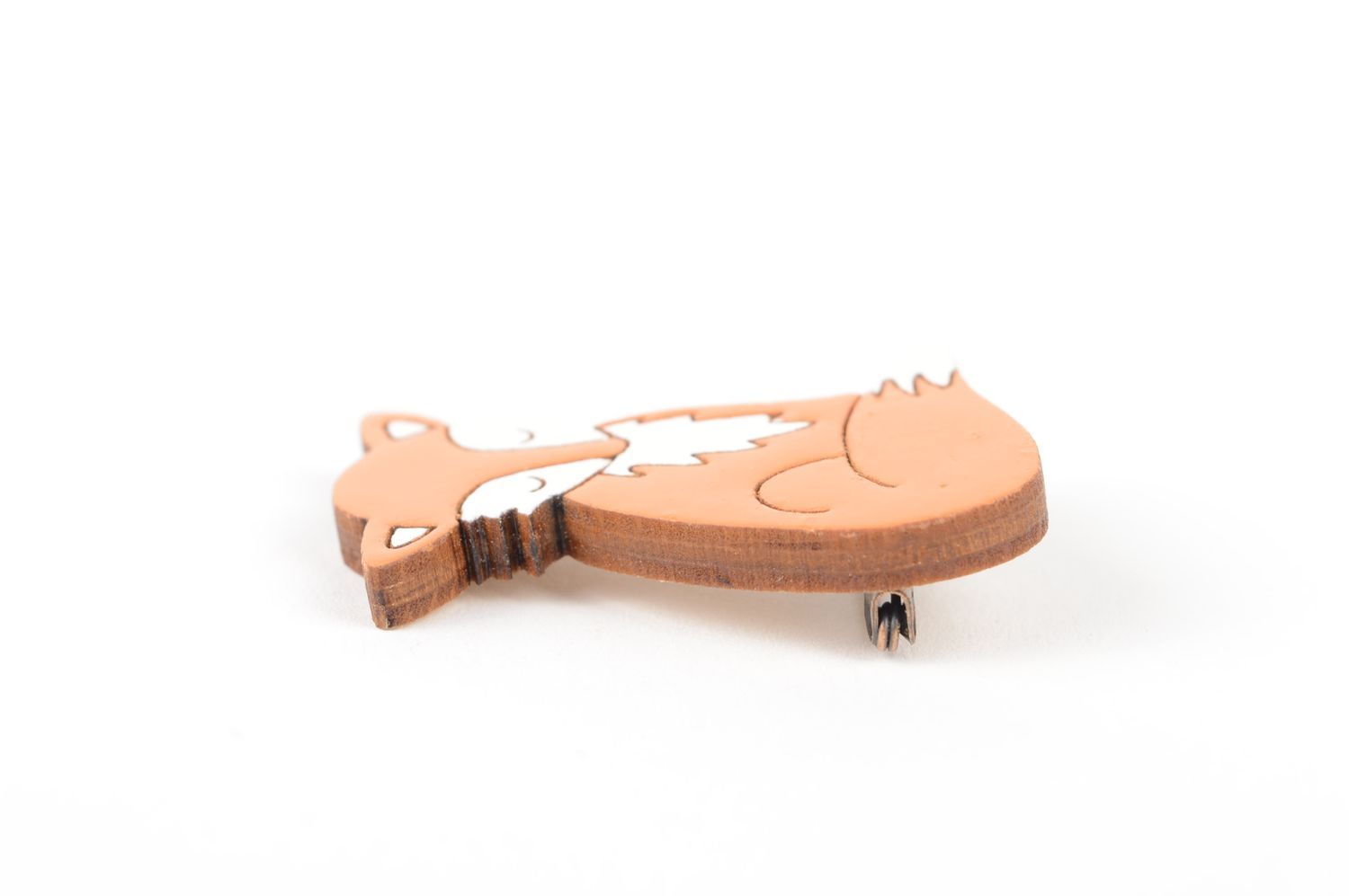 Handmade wooden designer brooch stylish fox brooch cute winter accessory photo 4