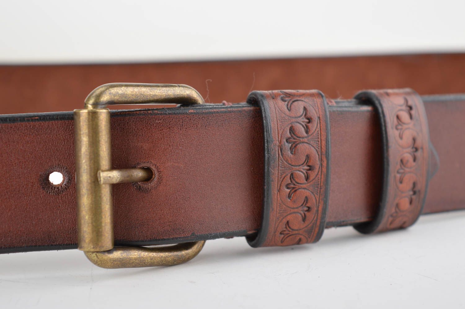 Cinturón de cuero hecho a mano regalo original correa de cuero color marrón foto 2