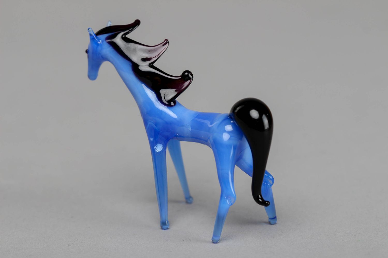 Handmade Lampwork Figure aus Glas Blaues Pferd foto 2