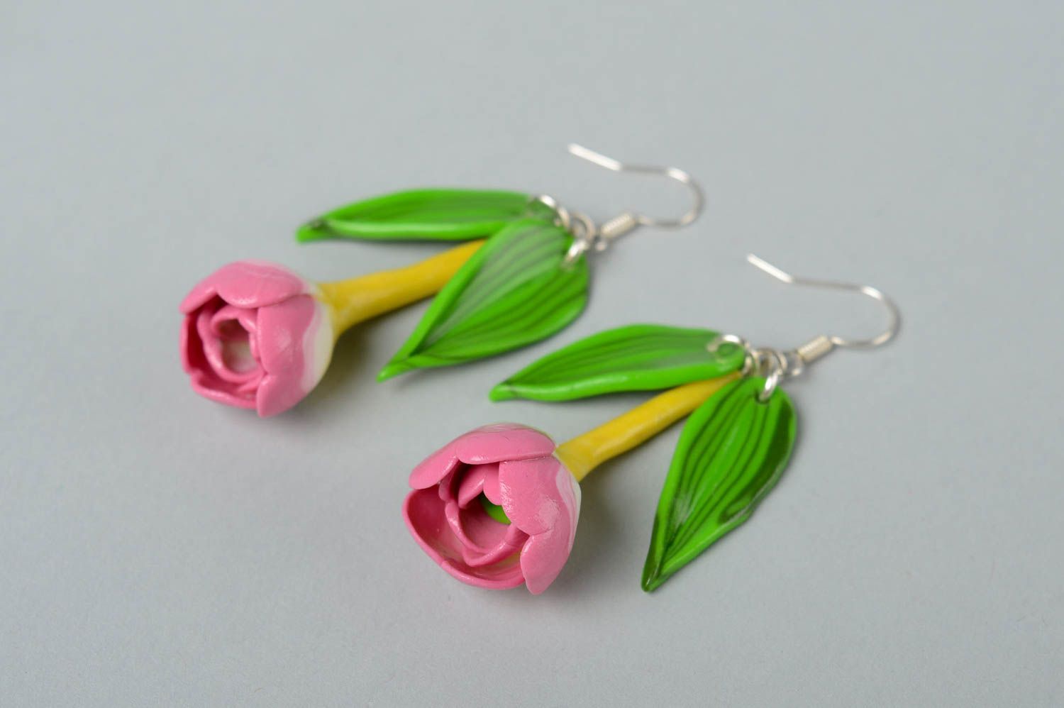 Handmade rosa Blumen Ohrringe Äpfel Polymer Schmuck Accessoire für Frauen Tulpen foto 4