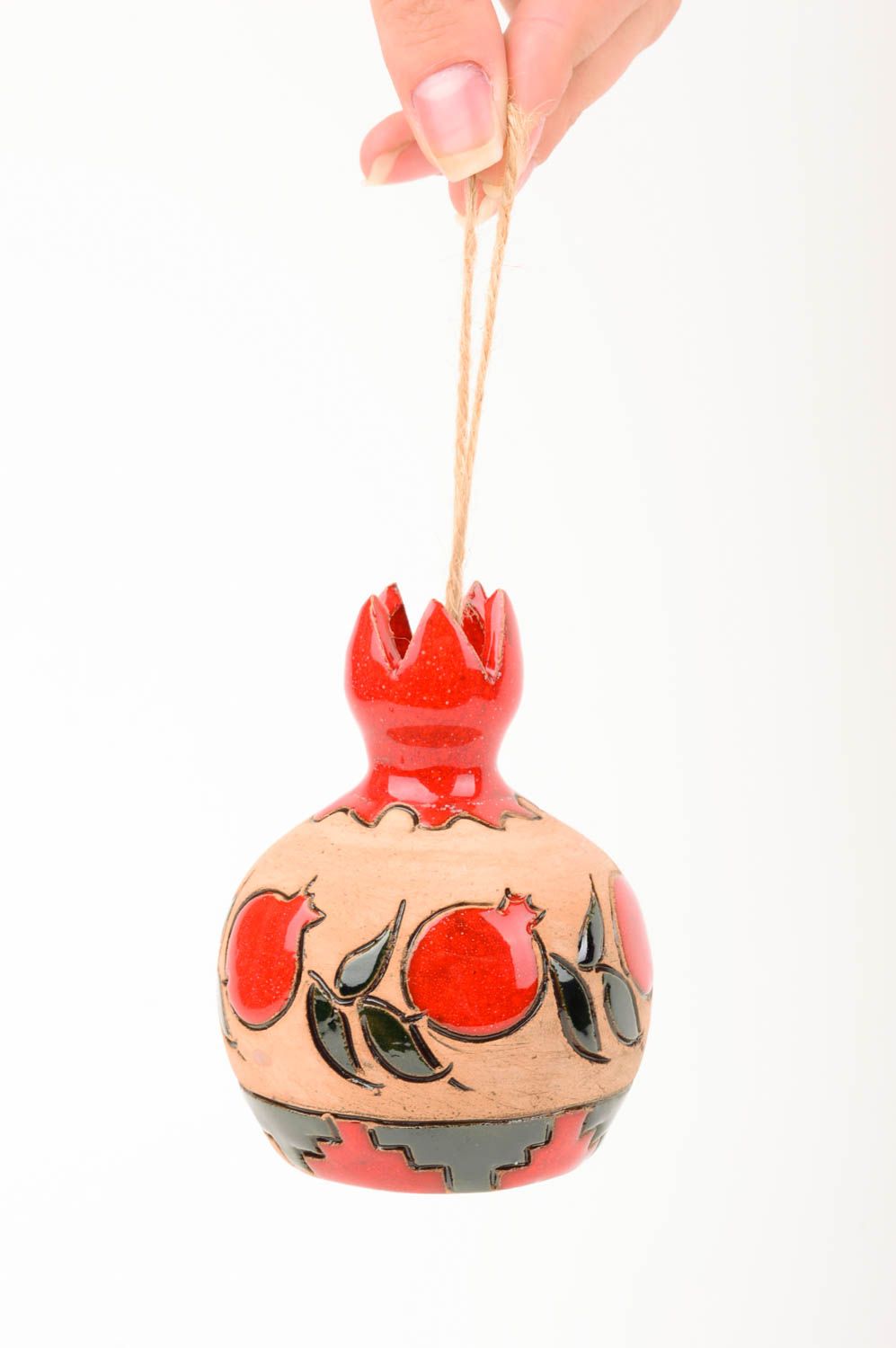 Handgemachte Keramik Deko Glöckchen Figur aus Ton Geschenk Idee Granatapfel foto 2