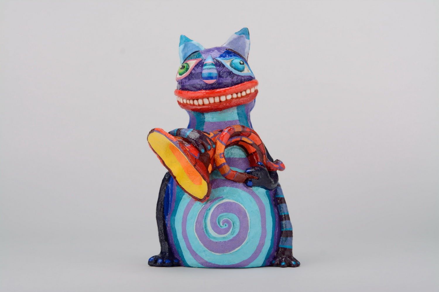 Keramik Spardose Katze mit Trompete foto 1