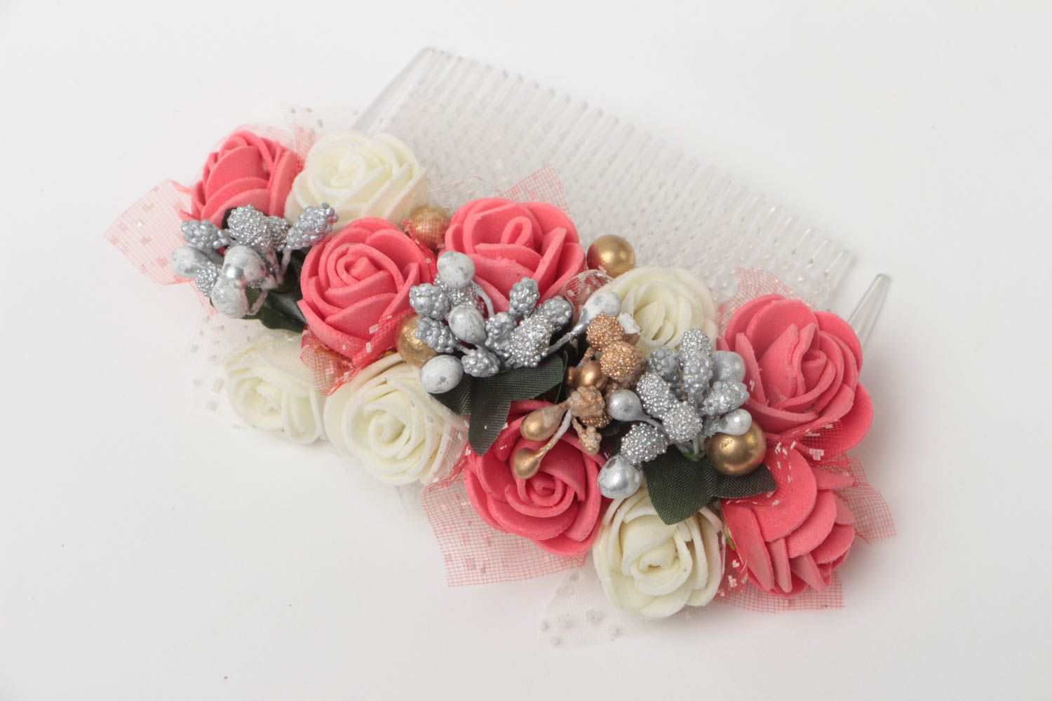 Elegant beautiful hair comb with flowers handmade designer hair accessory photo 2
