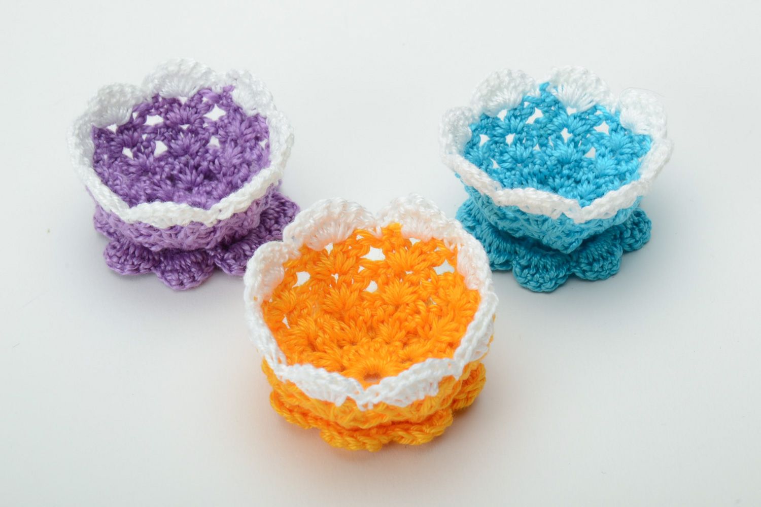 Set of handmade crochet egg holders 3 pieces photo 3