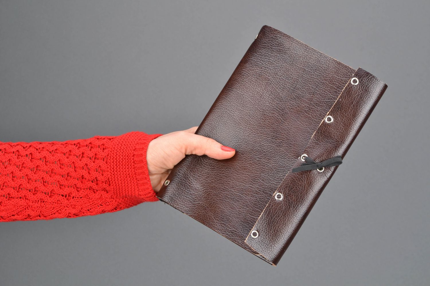 Handmade notebook with artificial leather cover of dark brown color photo 2
