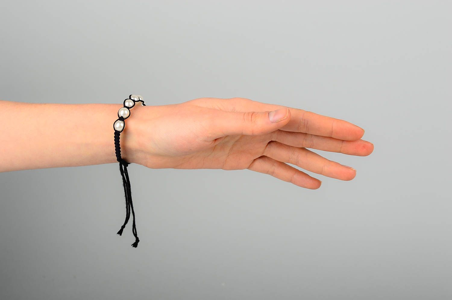 Handmade black elegant bracelet textile woven bracelet fashion accessory photo 2