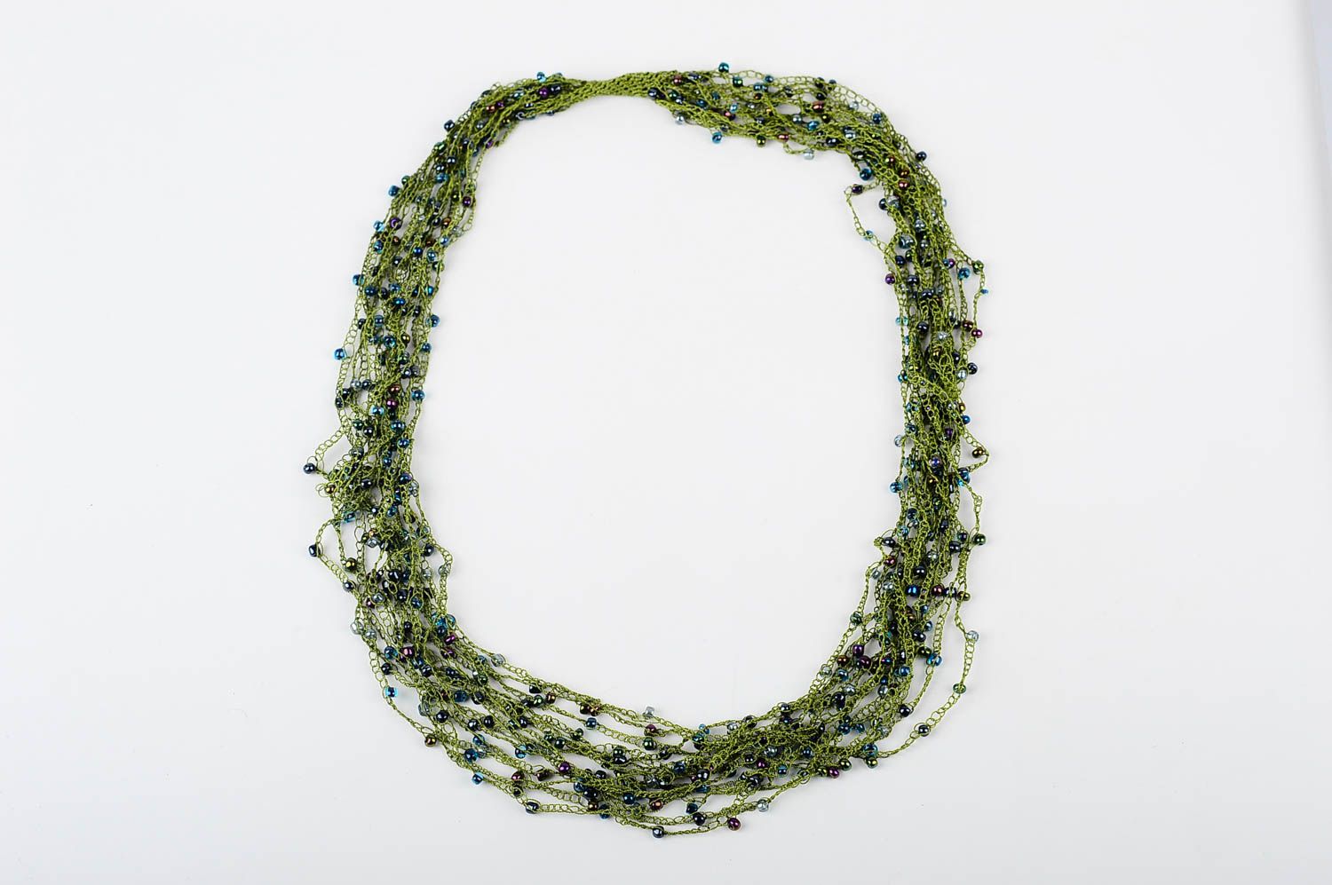 Колье из бисера украшение ручной работы ожерелье из бисера длинное зеленое фото 1
