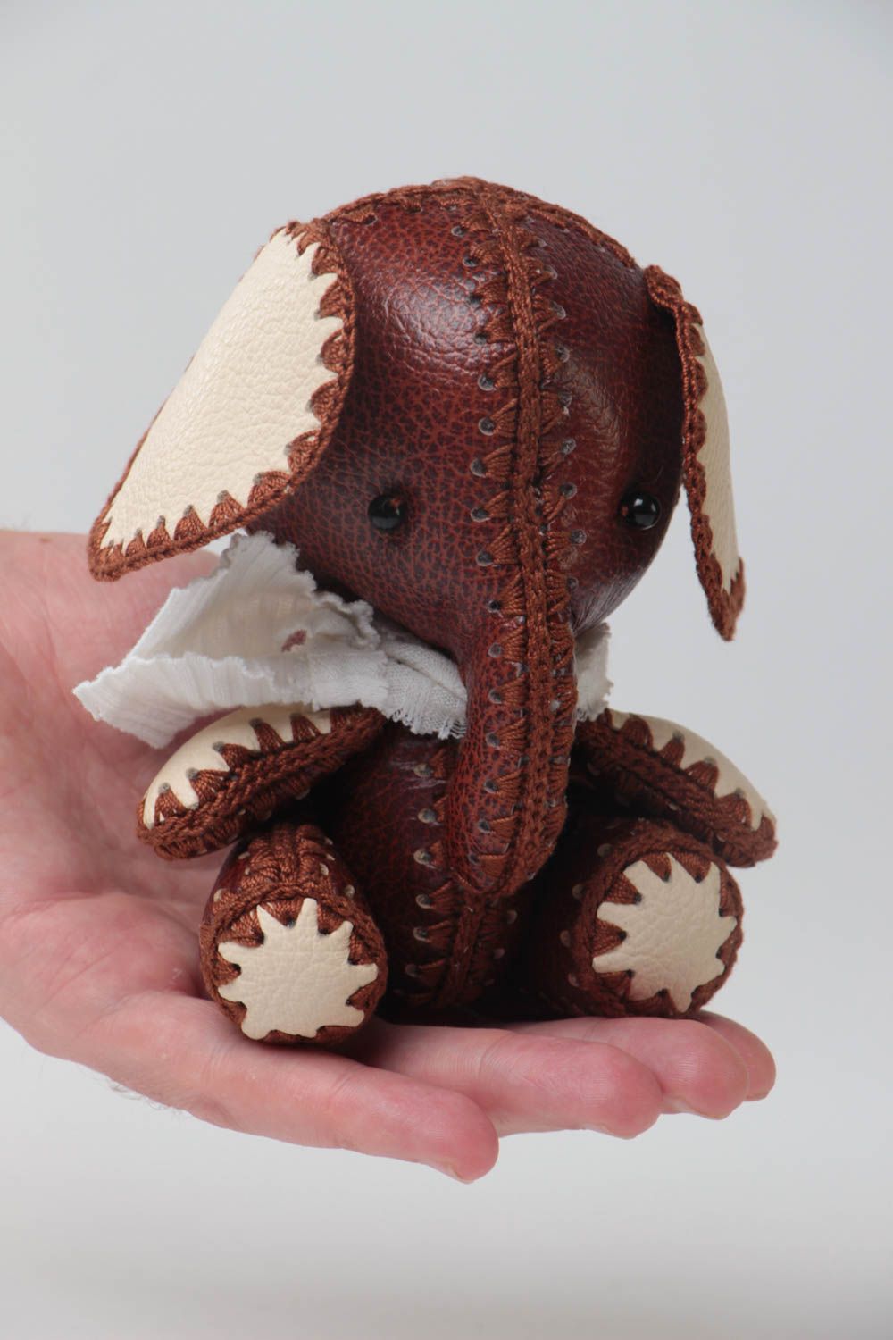 Handmade designer two colored soft toy elephant sewn of genuine leather photo 5