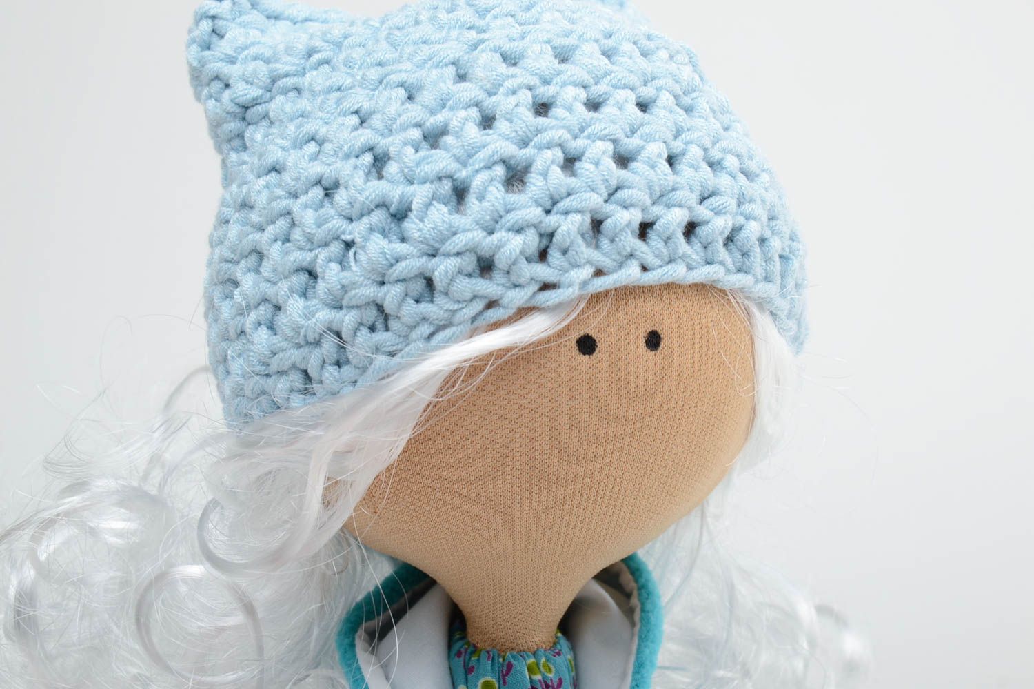 Künstlerische Interieur Puppe handmade aus Stoff Mädchen in blauer Kleidung für kleine Prinzessin foto 3