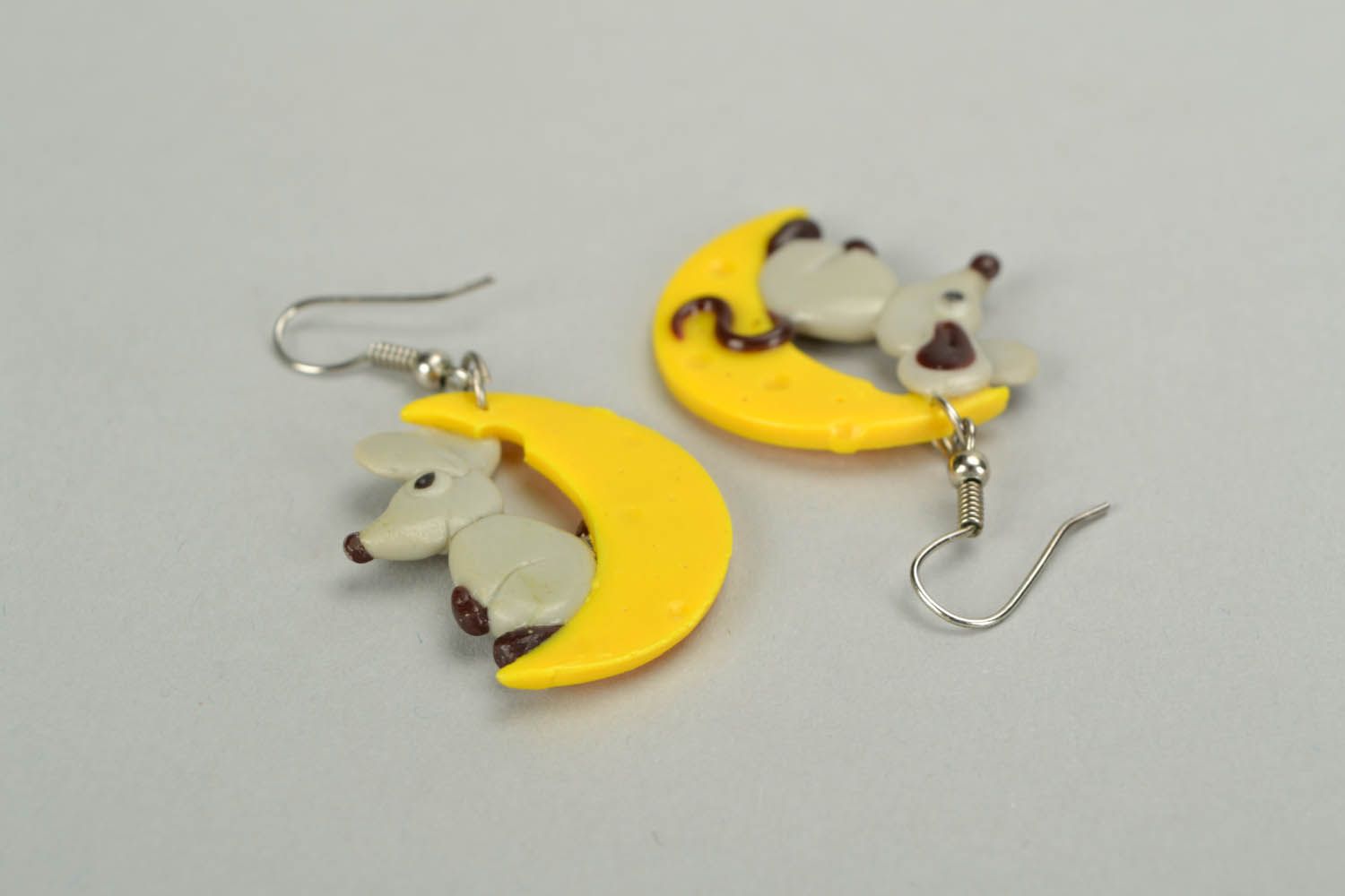Polymer clay earrings Little mouse on cheese photo 3