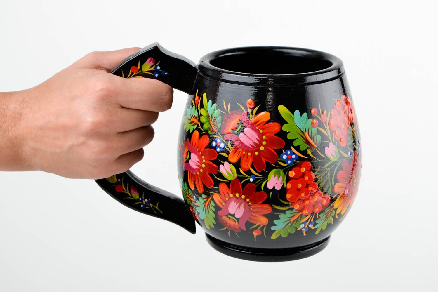Tasse bois faite main Mug original souvenir fleurs Vaisselle en bois décorative photo 2