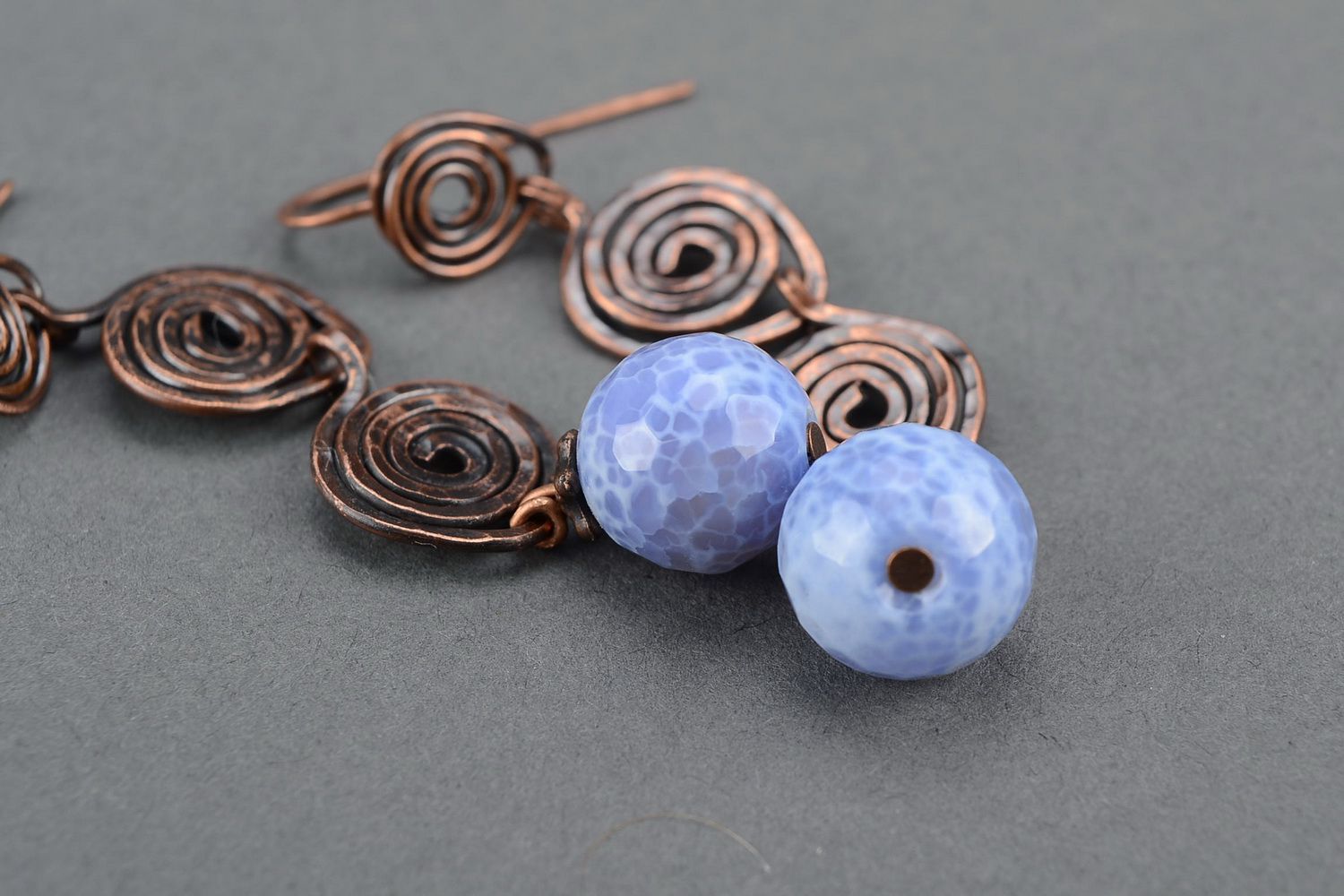 Earrings with blue agate, wire wrap technique photo 5