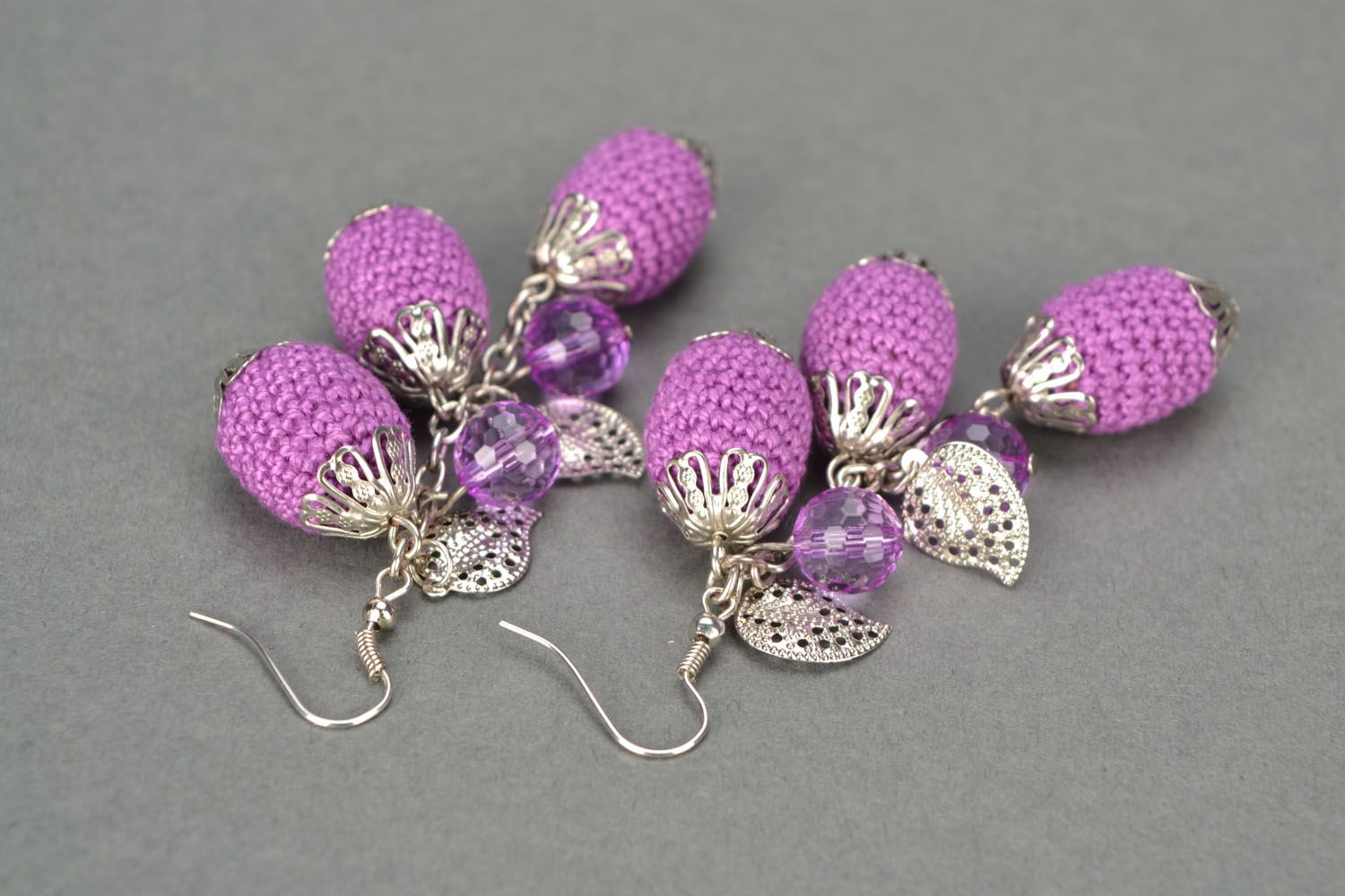 Crochet earrings Lilac Glamor photo 4
