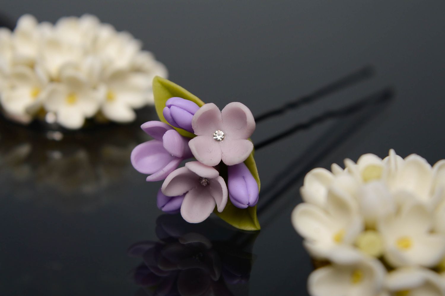 Cold porcelain hairpin Lilac photo 2