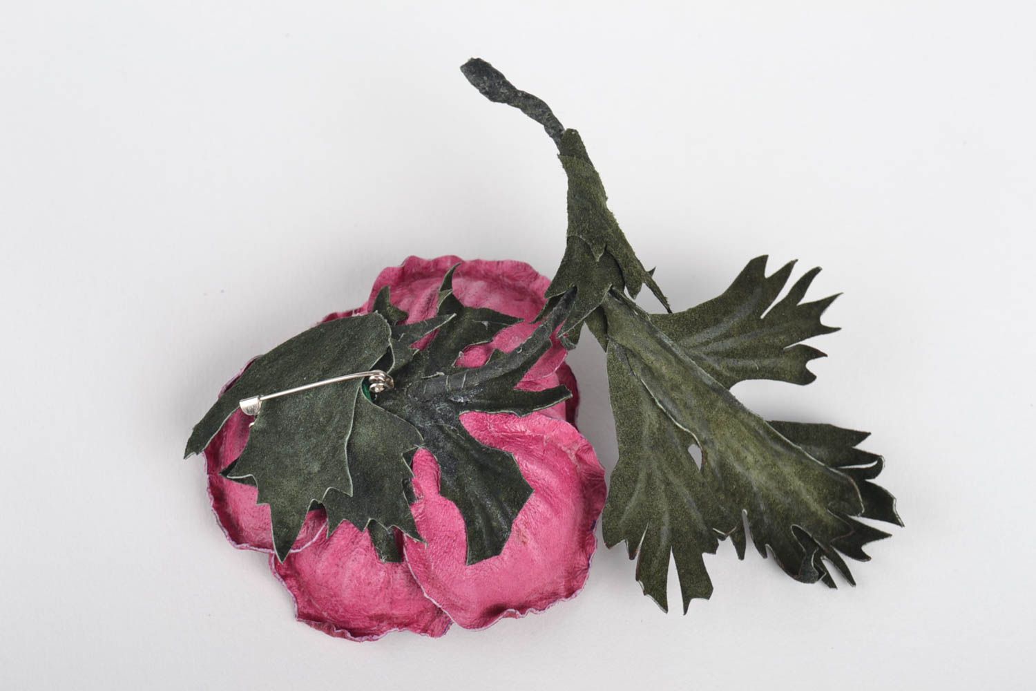 Broche en cuir fait main Broche fantaisie Accessoire femme fleur pavot photo 3