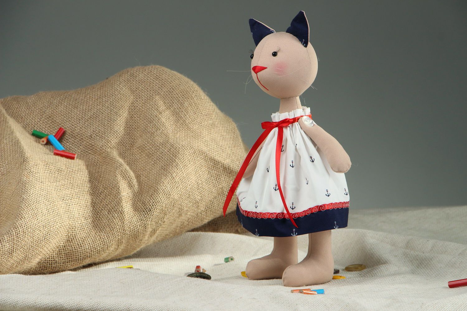 Handmade Spielzeug aus Baumwolle Katze-See­män­nin foto 5