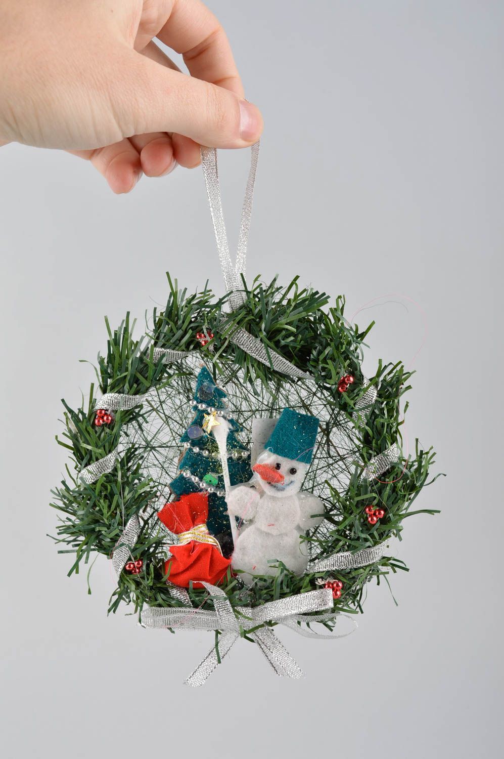 Corona de Navidad para puerta artesanal adorno navideño objeto de decoración foto 5