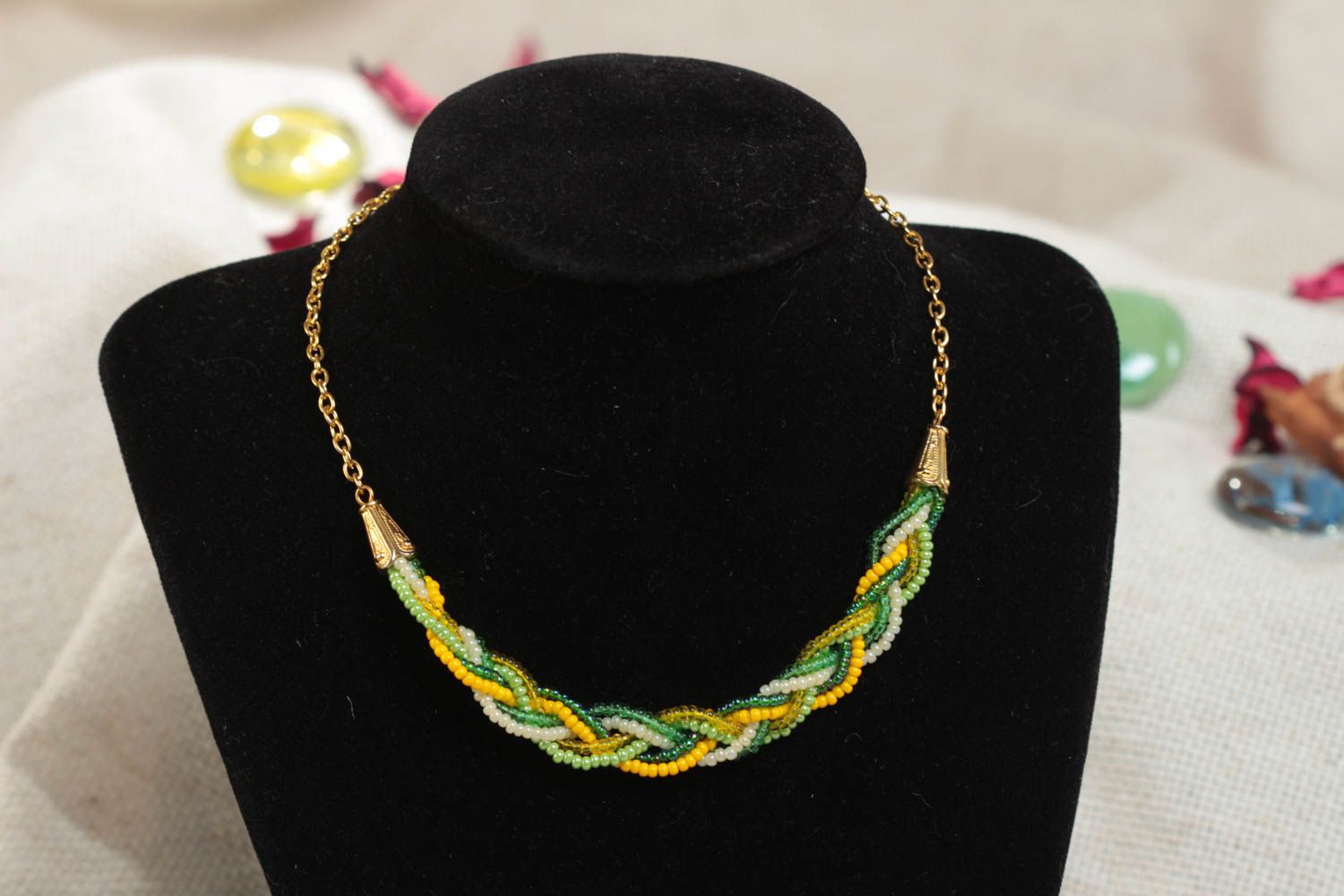 Beautiful children's handmade braided beaded necklace bright stylish accessory photo 1
