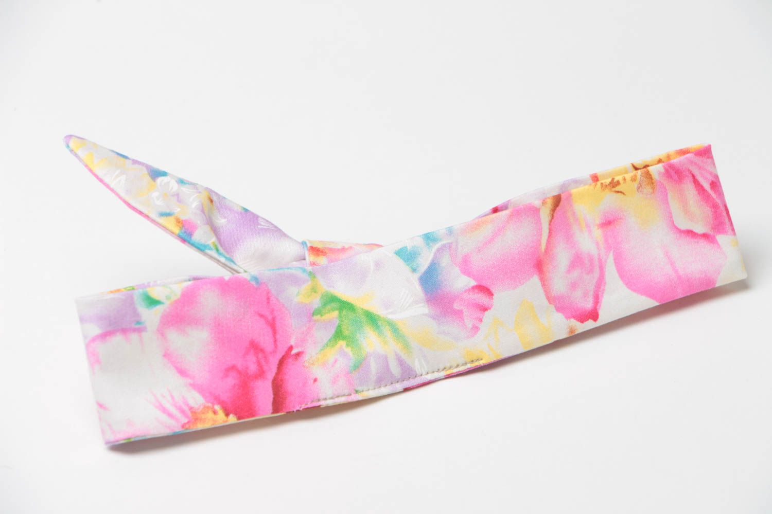 Handmade designer flexible cotton dolly bow headband of motley coloring photo 2