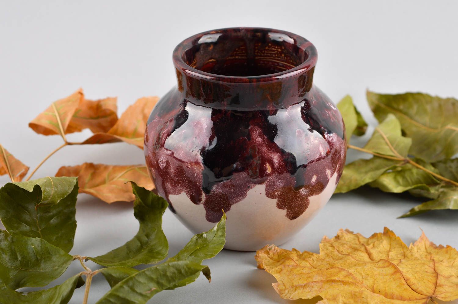 Ваза для декора ручной работы красивая ваза глиняная с глазурью декор для дома фото 1