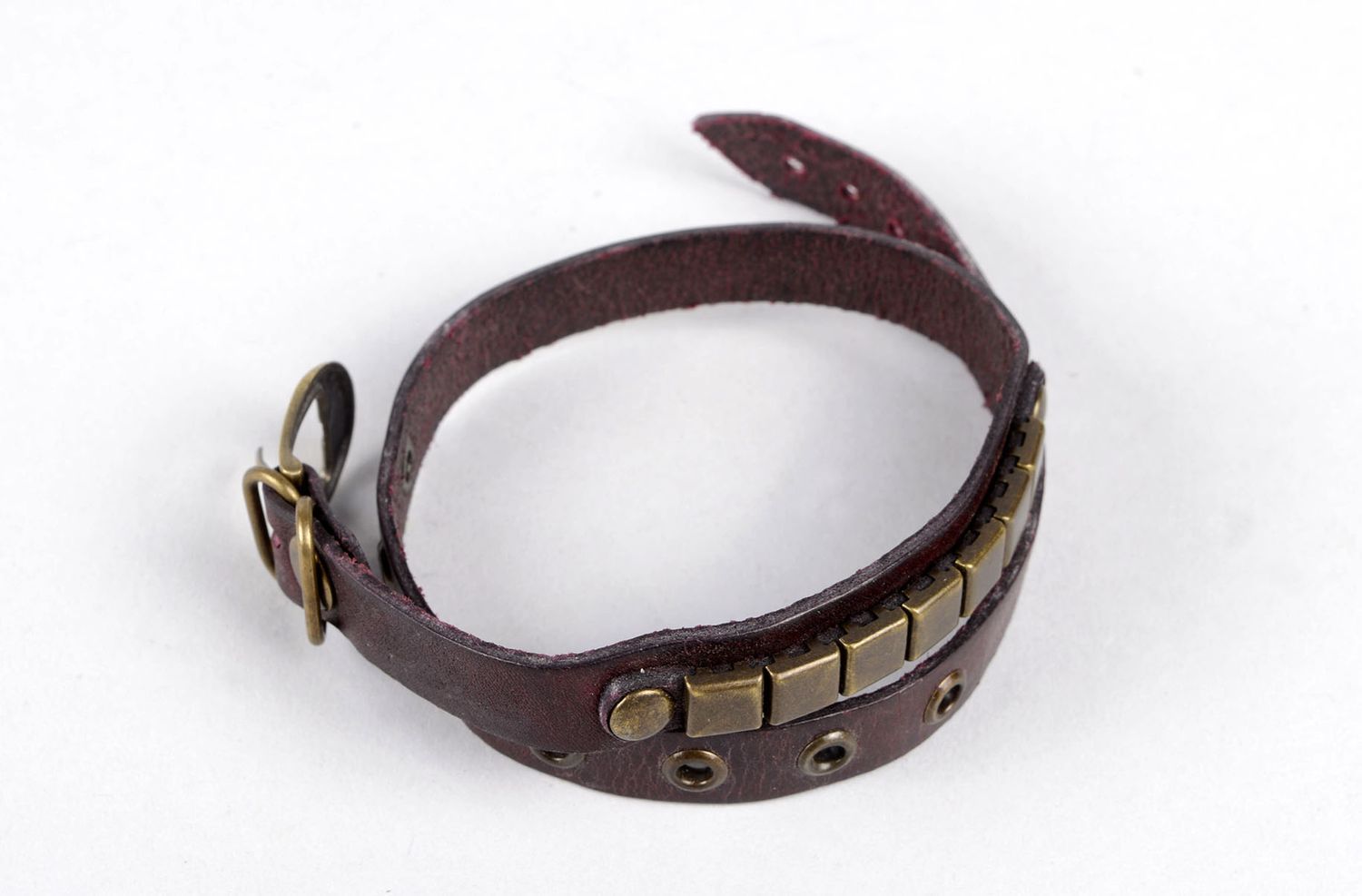 Bracelet en cuir marron Bijou fait main avec éléments en métal Cadeau original photo 1