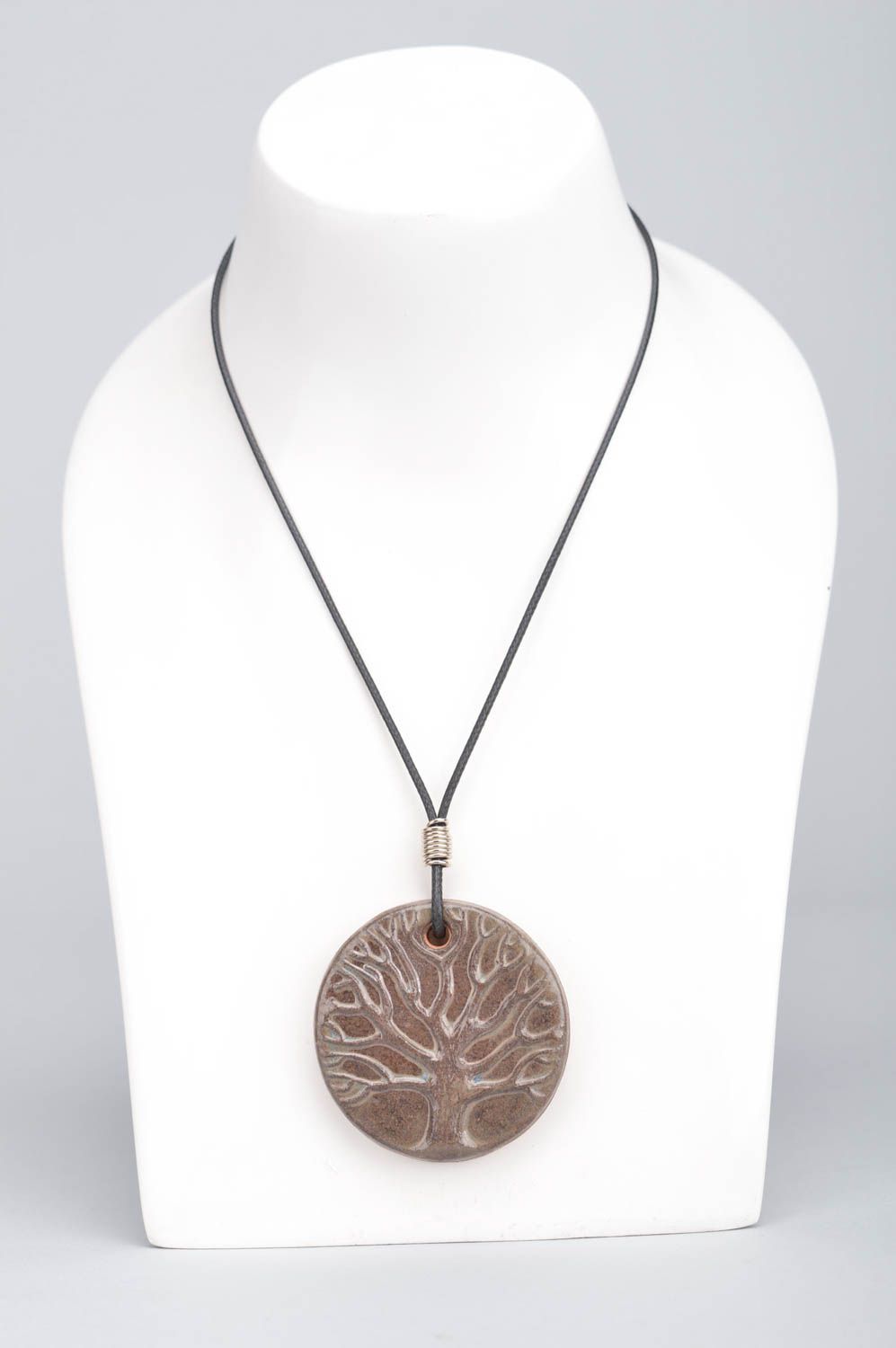 Unusual beautiful handmade designer natural clay neck pendant unisex jewelry photo 5