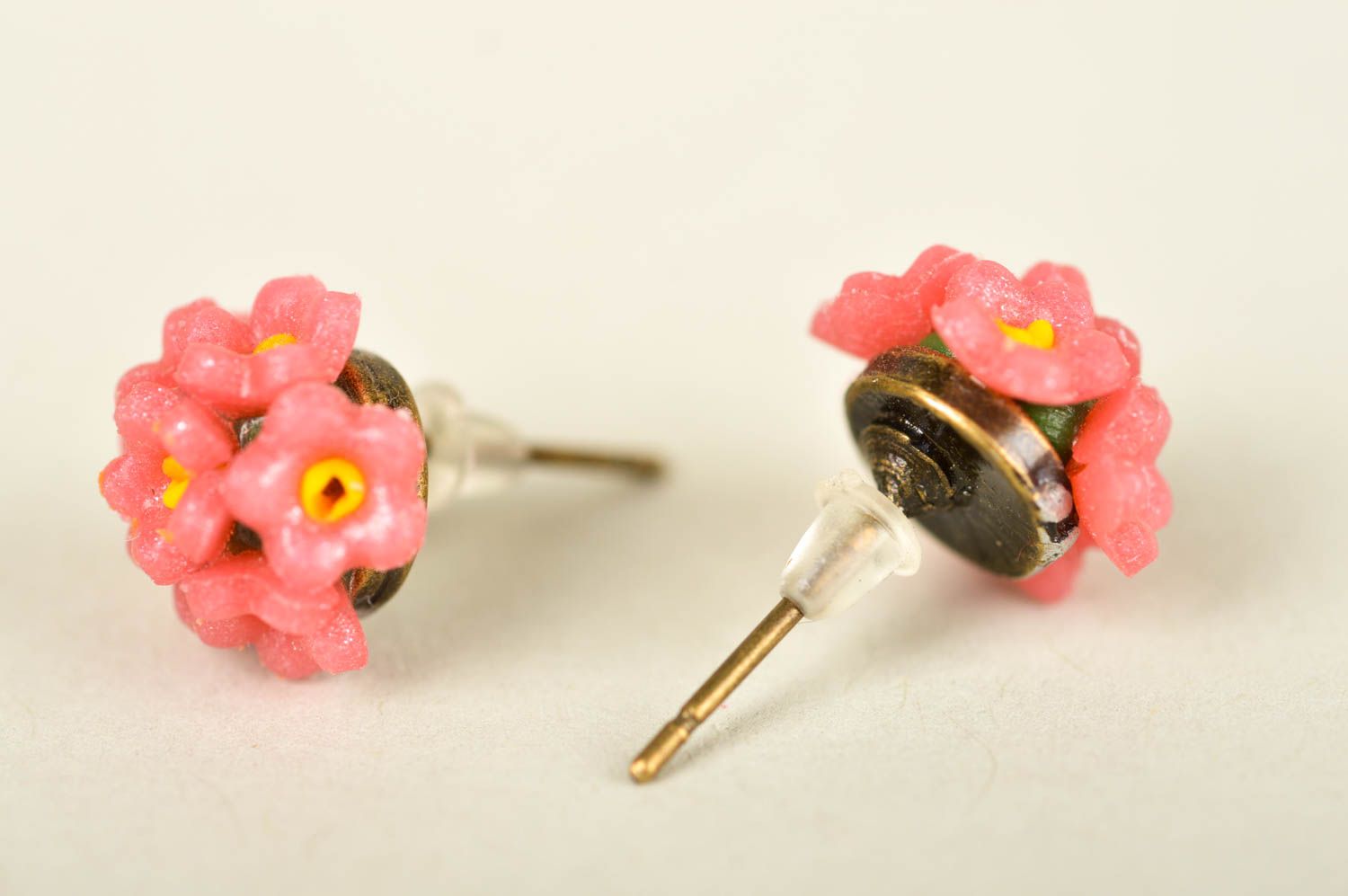 Handmade womens plastic earrings flower stud earrings artisan jewelry gift ideas photo 5