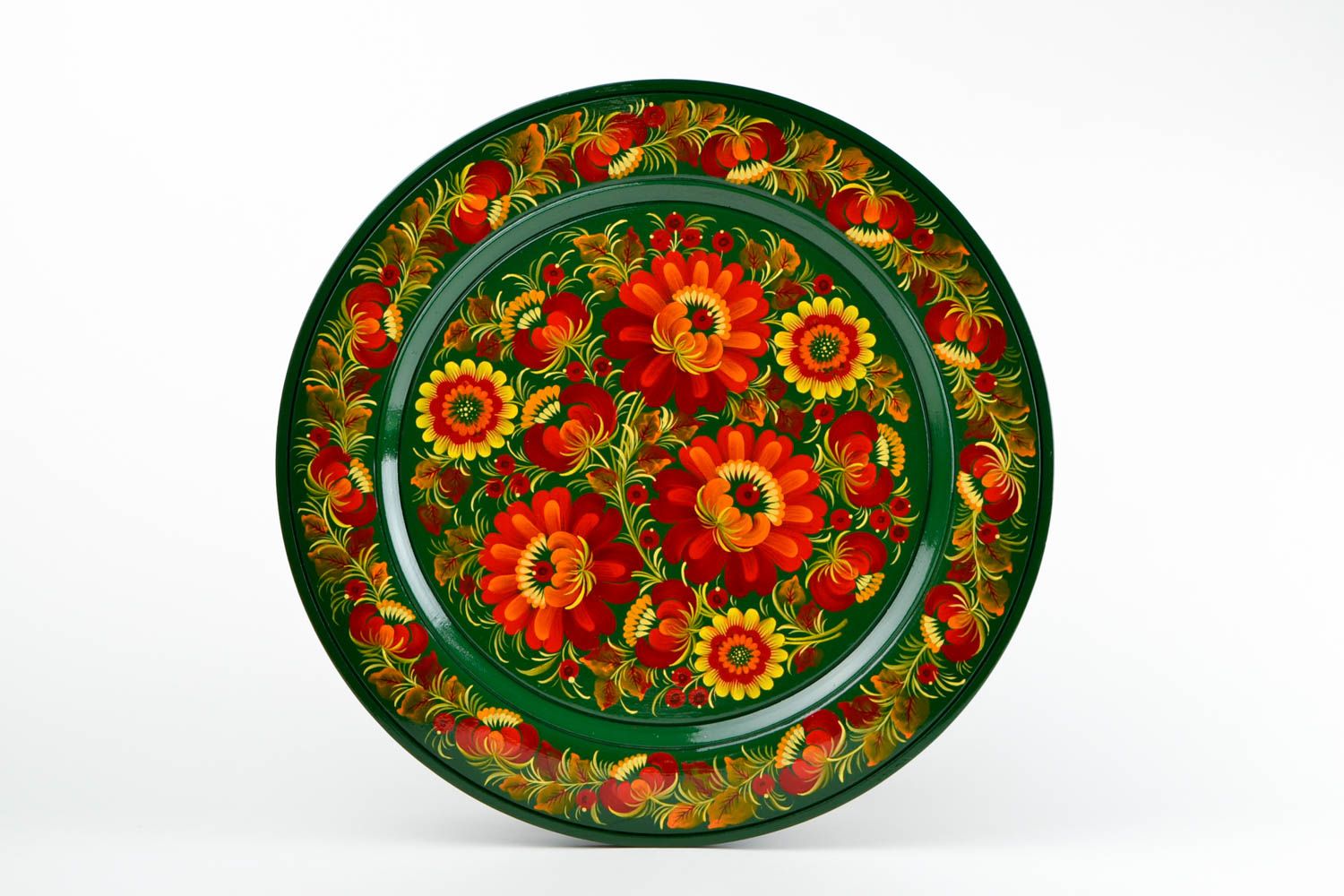 Деревянная тарелка ручной работы декоративная тарелка зеленая декор для дома фото 4