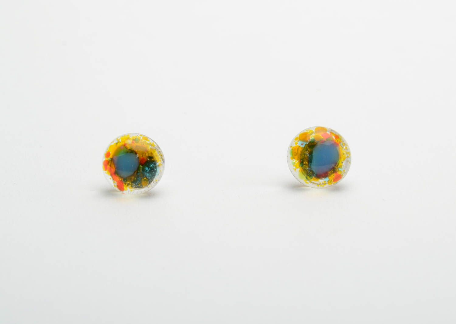 Rainbow stud earrings fusing glass handmade designer round-shaped accessory photo 5